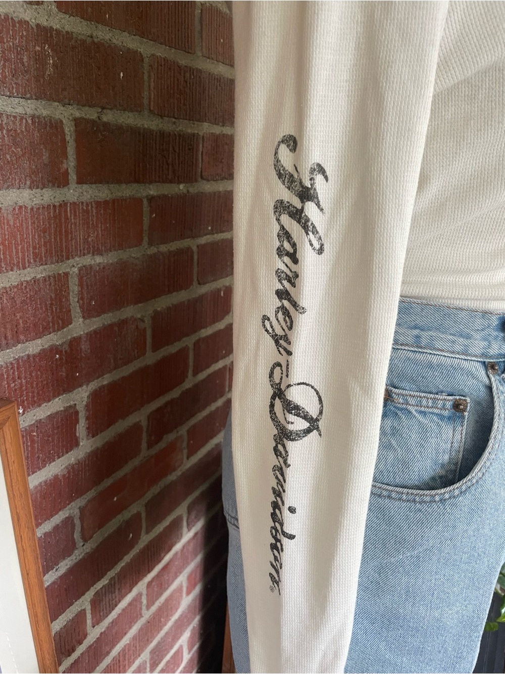 Harley-Davidson White Lace-Up Hooded Long Sleeve Top - Picture 2 of 5